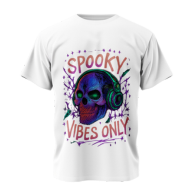 Spooky Vibes Only Skull Headphones T-Shirt – Premium Cotton Unisex