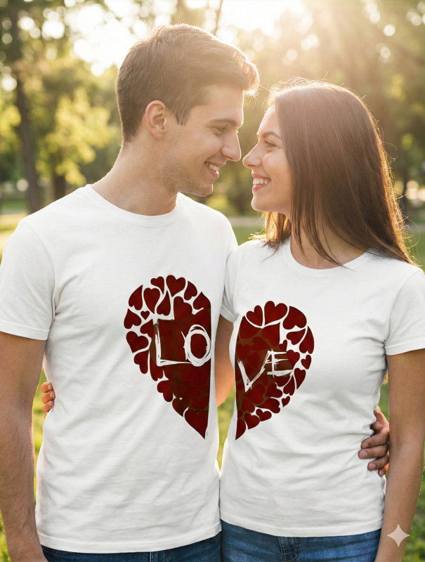 Split Heart Love Matching Couple T-Shirts – Premium Duo Set